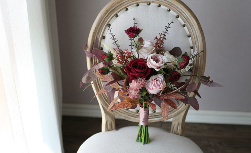 Dark Red Autumn Colour Silk Flower bouquet