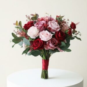 Dark Red & Pink Rose Silk Flower Bouquet