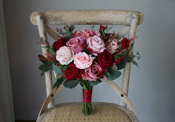 Dark Red & Pink Rose Silk Flower Bouquet