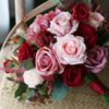 Dark Red & Pink Rose Silk Flower Bouquet - Image 7
