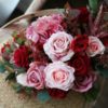 Dark Red & Pink Rose Silk Flower Bouquet - Image 6