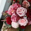 Dark Red & Pink Rose Silk Flower Bouquet - Image 5