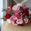 Dark Red & Pink Rose Silk Flower Bouquet - Image 4