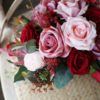 Dark Red & Pink Rose Silk Flower Bouquet - Image 3