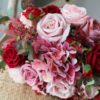 Dark Red & Pink Rose Silk Flower Bouquet - Image 2