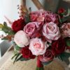 Dark Red & Pink Rose Silk Flower Bouquet - Image 11