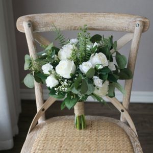 White Roses Greenery Silk Flower Bouquet