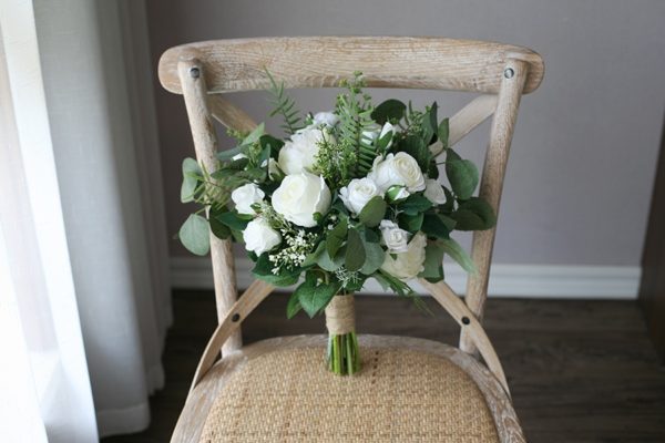 White Roses Greenery Silk Flower Bouquet