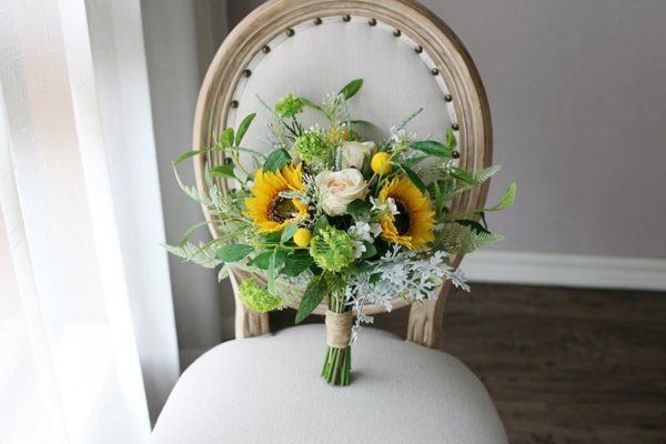 Forest Yellow-green Sunflower Silk Bridal Bouquet