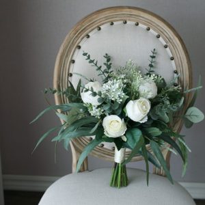 Ivory Rose, Greenery Silk Flower Bouquet