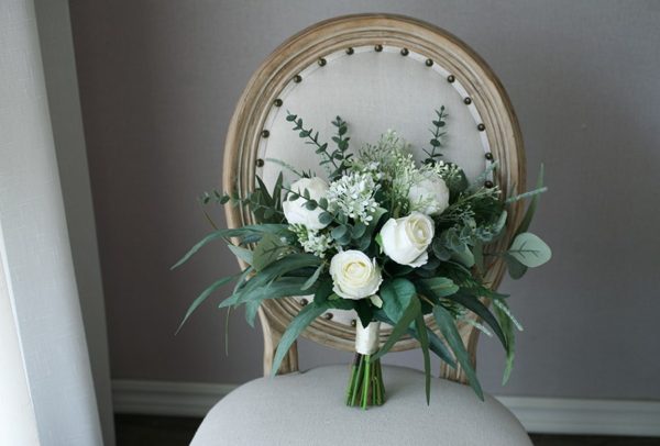 Ivory Rose, Greenery Silk Flower Bouquet