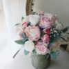 Light Blue Pink Roses Silk Flower Bouquet - Image 5