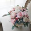 Light Blue Pink Roses Silk Flower Bouquet - Image 6