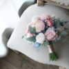 Light Blue Pink Roses Silk Flower Bouquet - Image 4