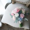 Light Blue Pink Roses Silk Flower Bouquet - Image 3