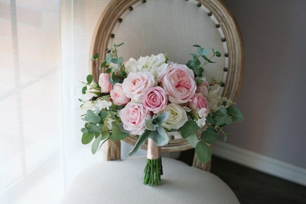 Light Pink & White Rose Wedding Silk Flower Bouquet