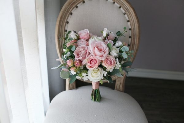 Elegant Rusty Pink Rose Silk Flower Bouquet