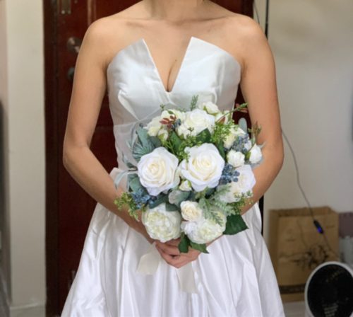 Elegant Pure White Roses & Berry Silk Flower Bouquet photo review