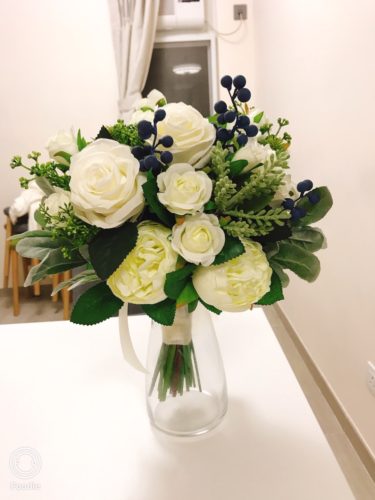 Elegant Pure White Roses & Berry Silk Flower Bouquet photo review