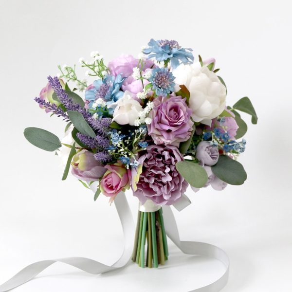 Purple Blue, Peony  Rose Silk Bouquet C43