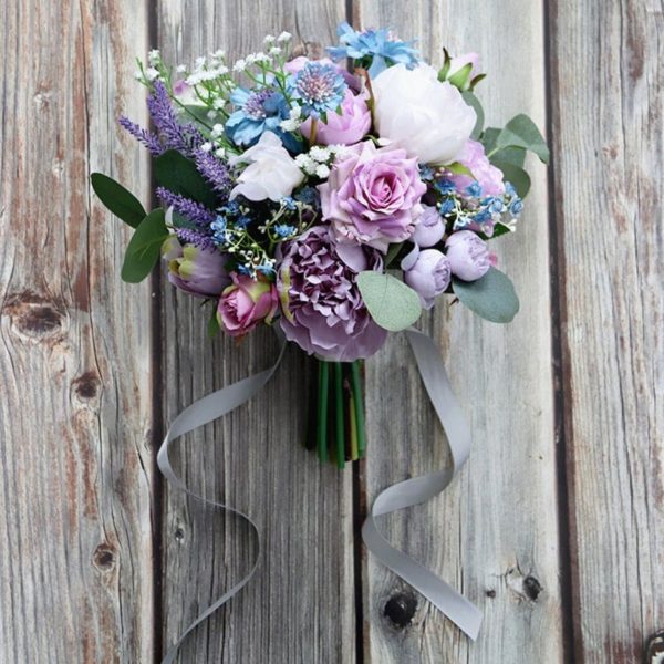 Purple Blue, Peony  Rose Silk Bouquet C43 - Image 3