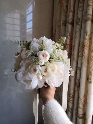 British Style Ivory Peony Rose Silk Bouquet C81 photo review