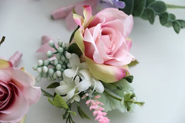 Pink Roses, Wild Blooms Greenery Buttonholes, Corsages - Image 6