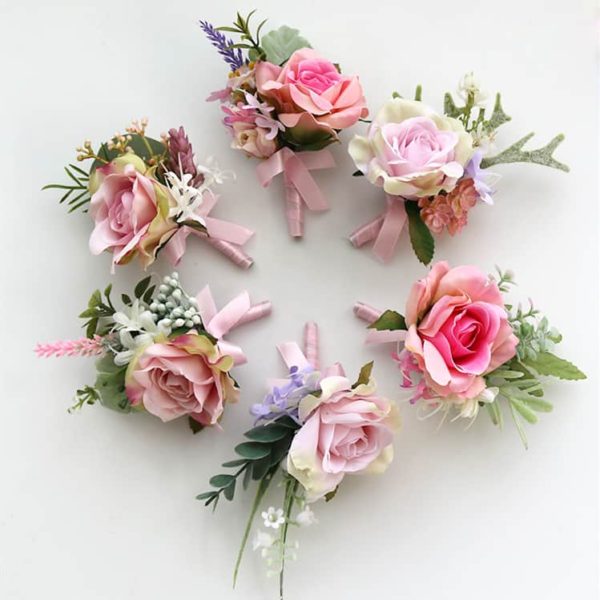 Pink Roses, Wild Blooms Greenery Buttonholes, Corsages