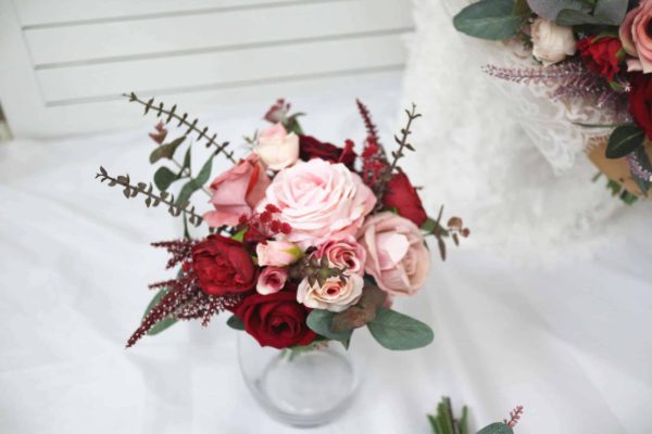 Dark Red & Pink Rose Silk Flower Bouquet Package - Image 10