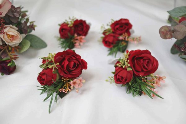 Dark Red & Pink Rose Silk Flower Bouquet Package - Image 12