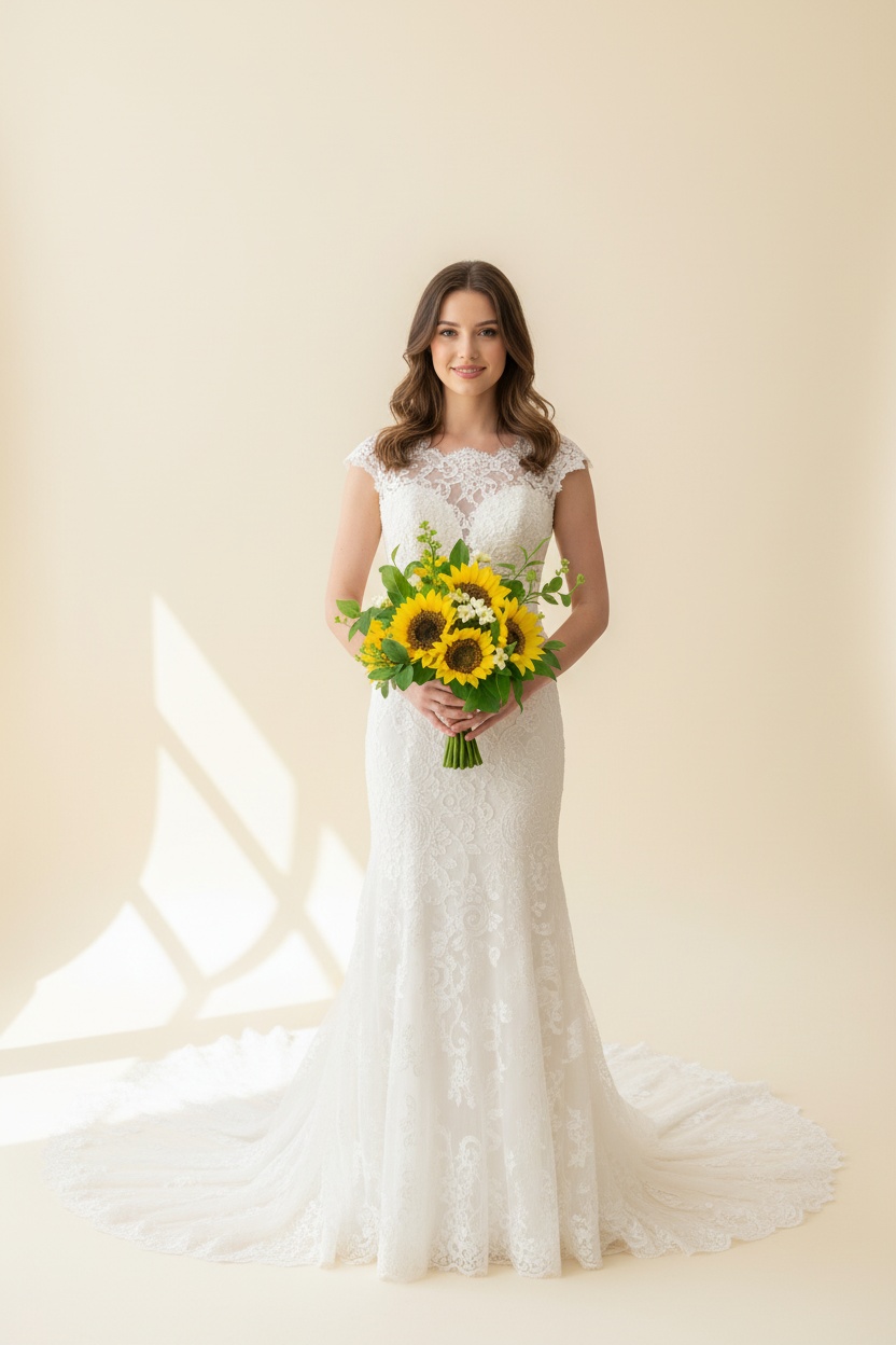Sunflower and White Bloom Bridal Bouquet - Image 2