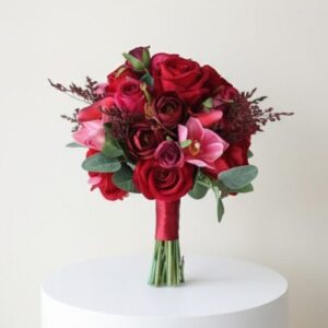 Red Rose, Pink lily Realistic Flower Bouquet