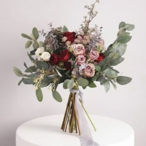 Romantic Burgundy & Blush Rose Bridal Bouquet