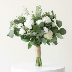 White Roses Greenery Silk Flower Bouquet