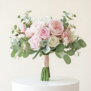 Light Pink & White Rose Wedding Silk Flower Bouquet
