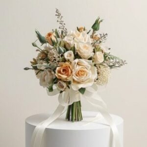 Elegant Champagne & Ivory Rose Bouquet