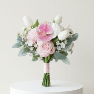 Real touch Tulip Phalaenopsis Roses, Silk Bouquet