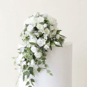 Classic White Rose & Baby’s Breath Waterfall Bouquet