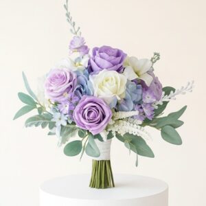 Elegant Pastel Rose Bridal Bouquet – Lavender, Blush Pink & Ivory