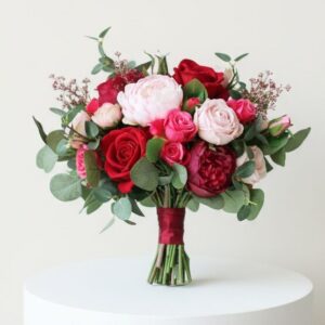 Hot Pink & Purple Red Rose Silk Flower Bouquet