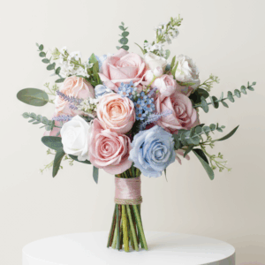 Pastel Rose & Blue Hydrangea Silk Bridal Bouquet