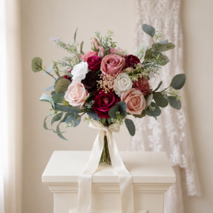 Burgundy Rose & Eucalyptus Bridal Bouquet